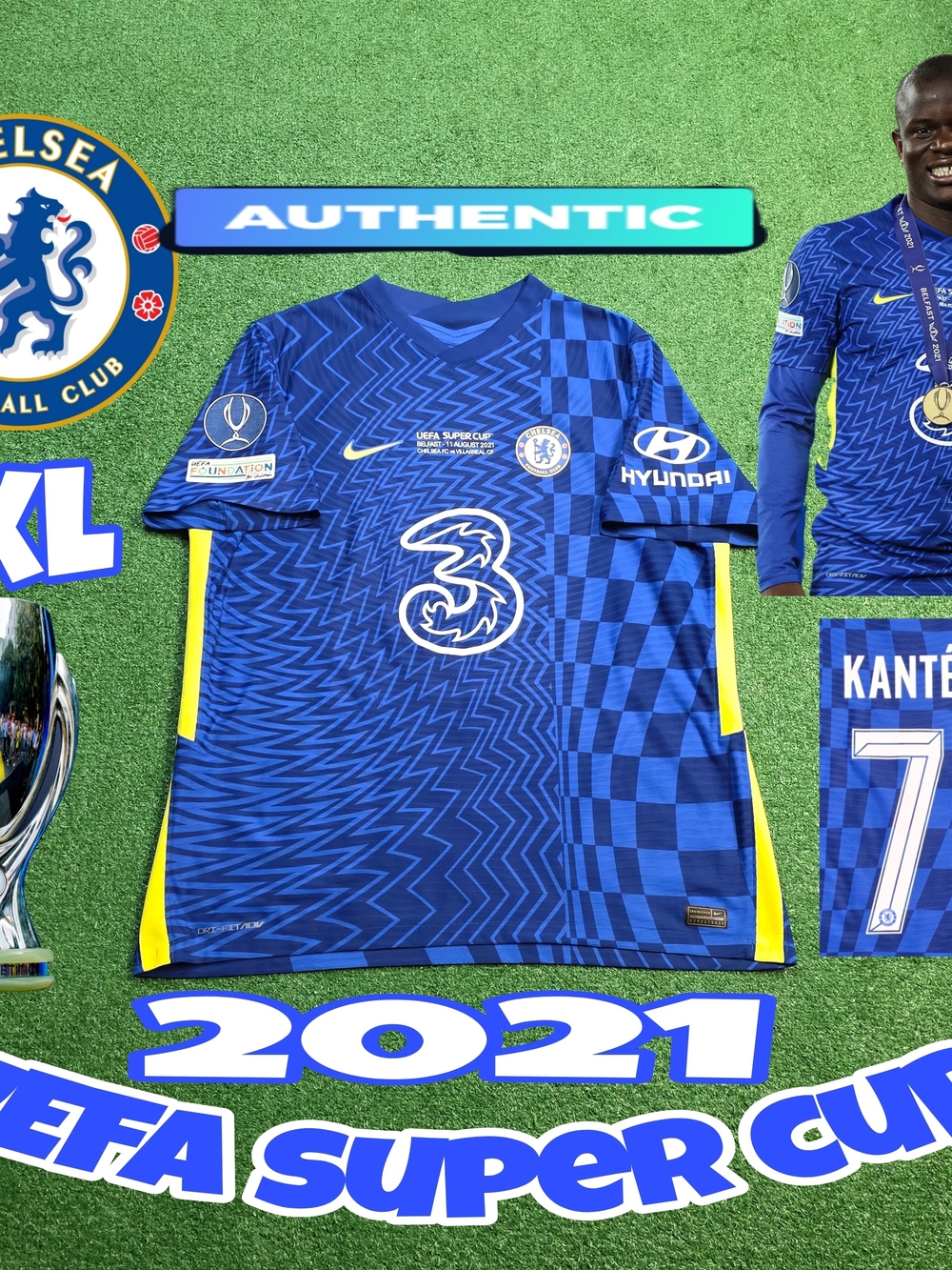 Nike Chelsea FC Ngolo Kante #7 2021 UEFA Super Cup Authentic Home Jersey Rare